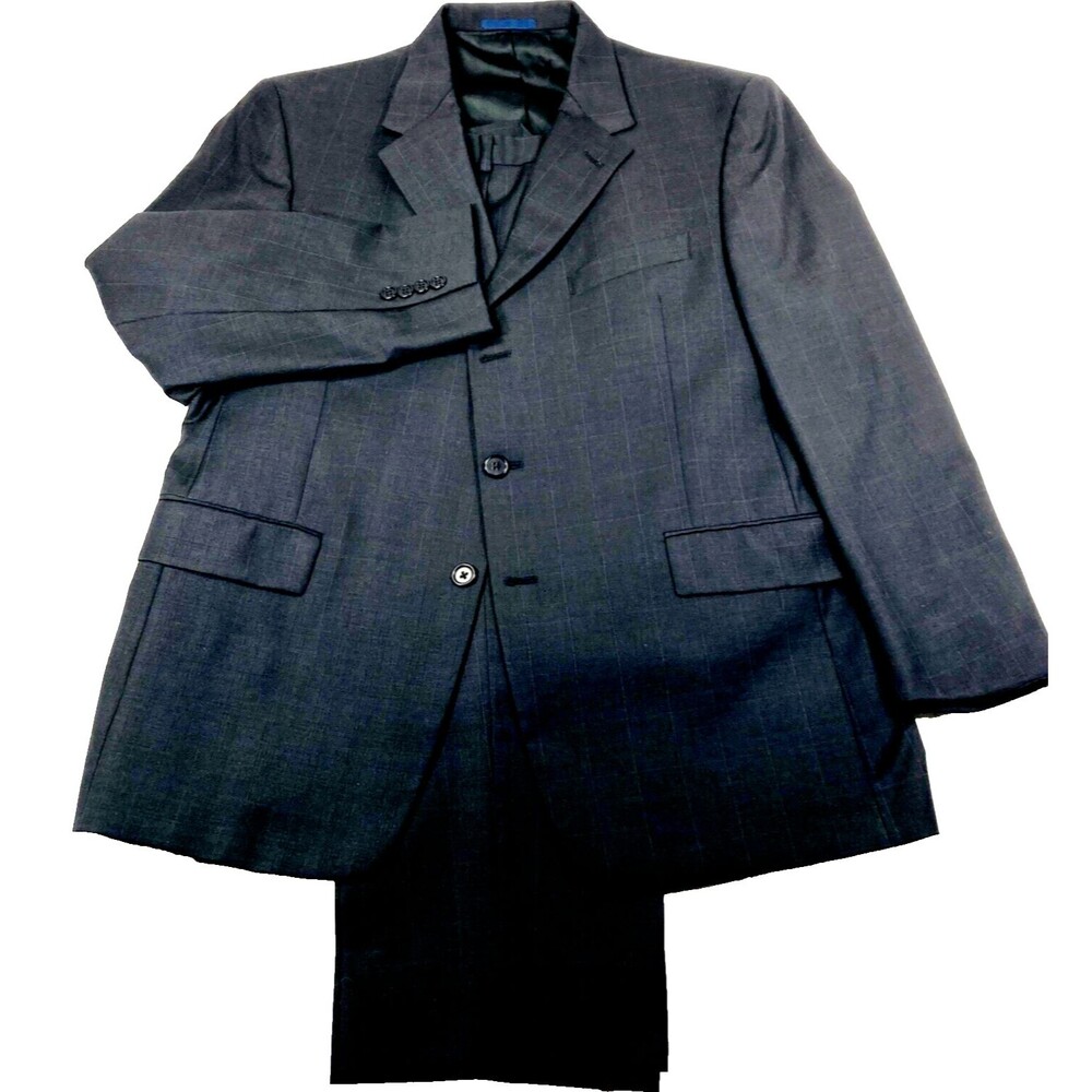 Daniel Cremieux Loro Piana Wool Suit Plaid 3 Button Gray 44 46 S Pants 40 Pleat
